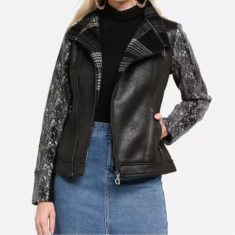 Desigual Womens 42 US10 Pakaian Jadi Wanita Faux Leather Distressed Moto Jacket